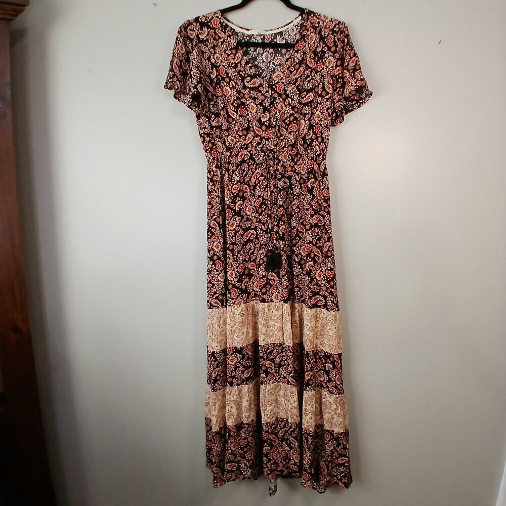 WOMENS KATE AND SAM MAXI LENGTH PAISLEY DRESS, BOHO, SHORT SLEEVE, SIZE SMALL